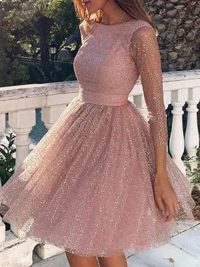 Cute Mini Pink Tutu Backless Sequins Party Dress