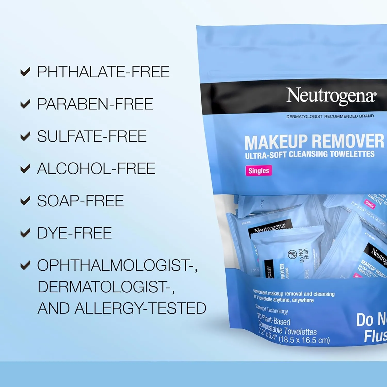 Makeup Remover Wipes, Individually Wrapped Daily Face Wipes for Waterproof Makeup, Travel & On-The-Go Singles, 20 Count