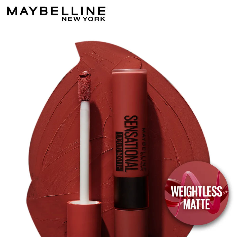 Maybelline New York Sensational Liquid Matte Lipstick, 17 Stop On Red, 7ml - Liquid Lipstick Shades Delivering Intense Matte Color Effect