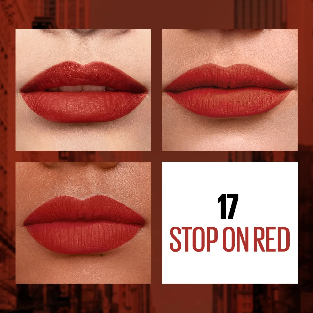 Maybelline New York Sensational Liquid Matte Lipstick, 17 Stop On Red, 7ml - Liquid Lipstick Shades Delivering Intense Matte Color Effect