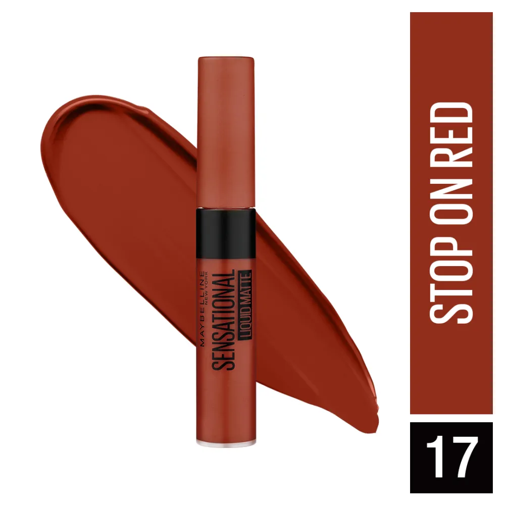 Maybelline New York Sensational Liquid Matte Lipstick, 17 Stop On Red, 7ml - Liquid Lipstick Shades Delivering Intense Matte Color Effect