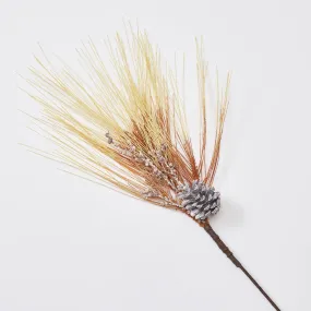 Neutral Cream & Brown Long Needle Pine Spray & Pinecone Large Winter Branch Stem
