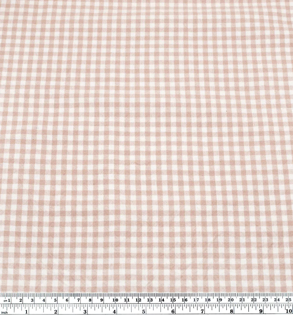 Remnant - 1.4m - Mini Gingham Rustic Organic Cotton - Blush