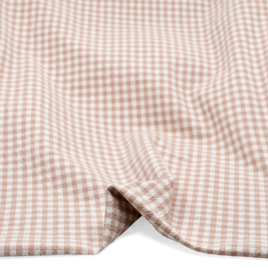 Remnant - 1.4m - Mini Gingham Rustic Organic Cotton - Blush