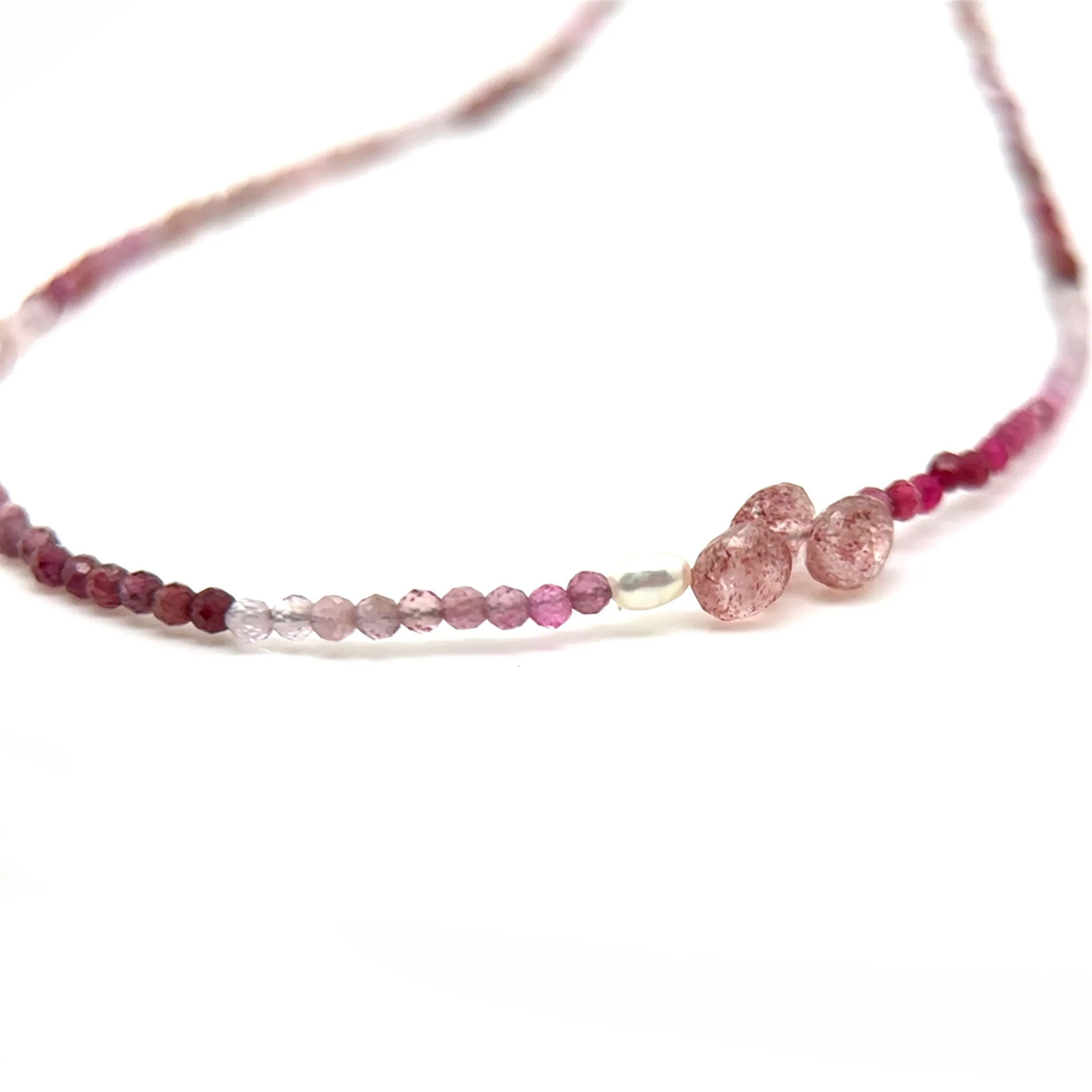 Rose Gold Pink Spinel, Strawberry Quartz , and Freshwater Pearl Necklace